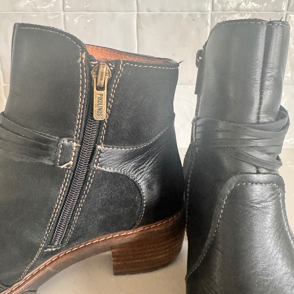 Pikolinos San Sebastian Ankle Boots Women 37 Black Leather Suede Wrap Detail - Picture 6 of 8